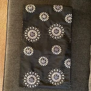 Black embroidered silver starburst table runner